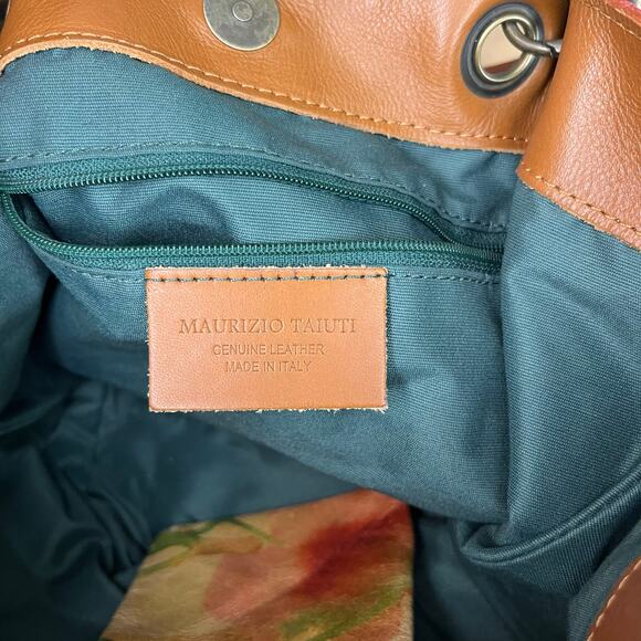 Maurizio Taiuti Italian Leather Floral Watercolor Women’s Bucket Bag Multi Color - Picture 6 of 10